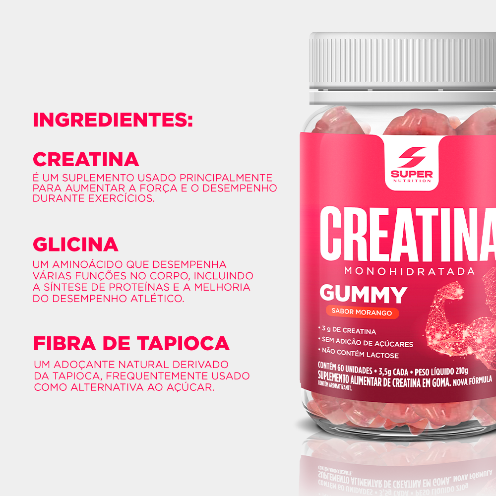 Super Gummy Creatina Morango (60 gomas)