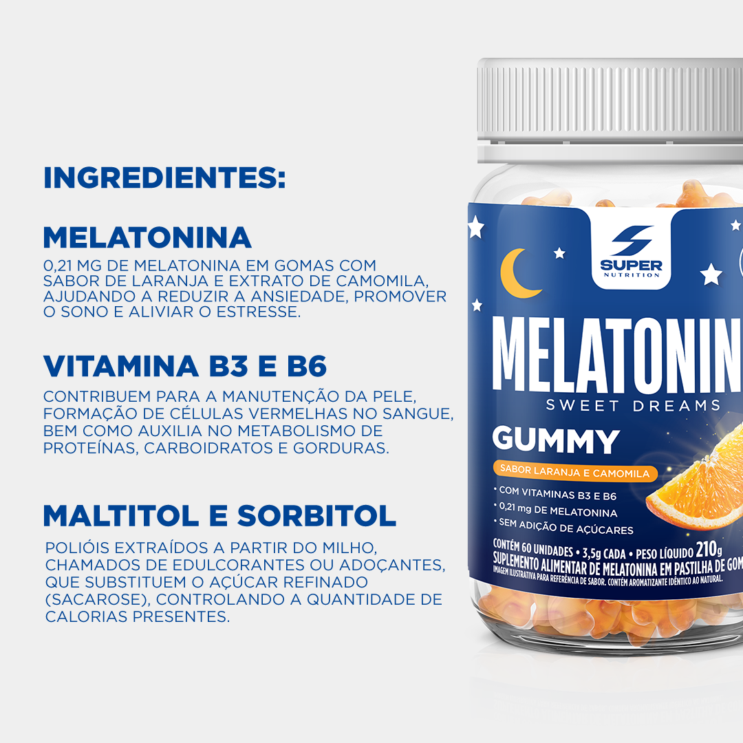 Super Gummy Melatonina Laranja e Camomila (60 gomas)